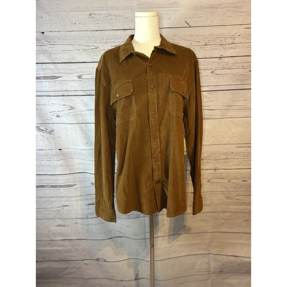 NWT Luxury Brown Corduroy Shirt L Long Sleeve Button Front Pocket Casual Shirt